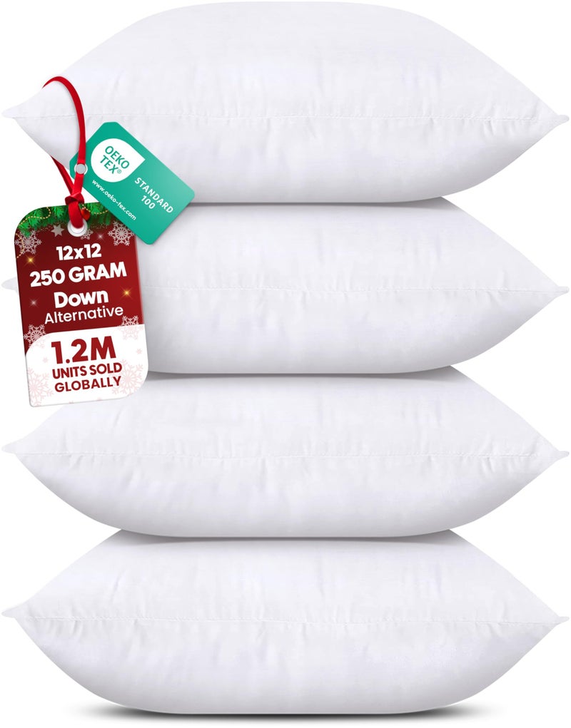 Utopia Bedding Throw Pillows (Set of 4, White) â€“ 12 x 12 Inches Down Alternative Pillows for Bed, Sofa, and Couch - Fluffy Decorative Stuffer Pillow for Indoors & Outdoors - Image 1